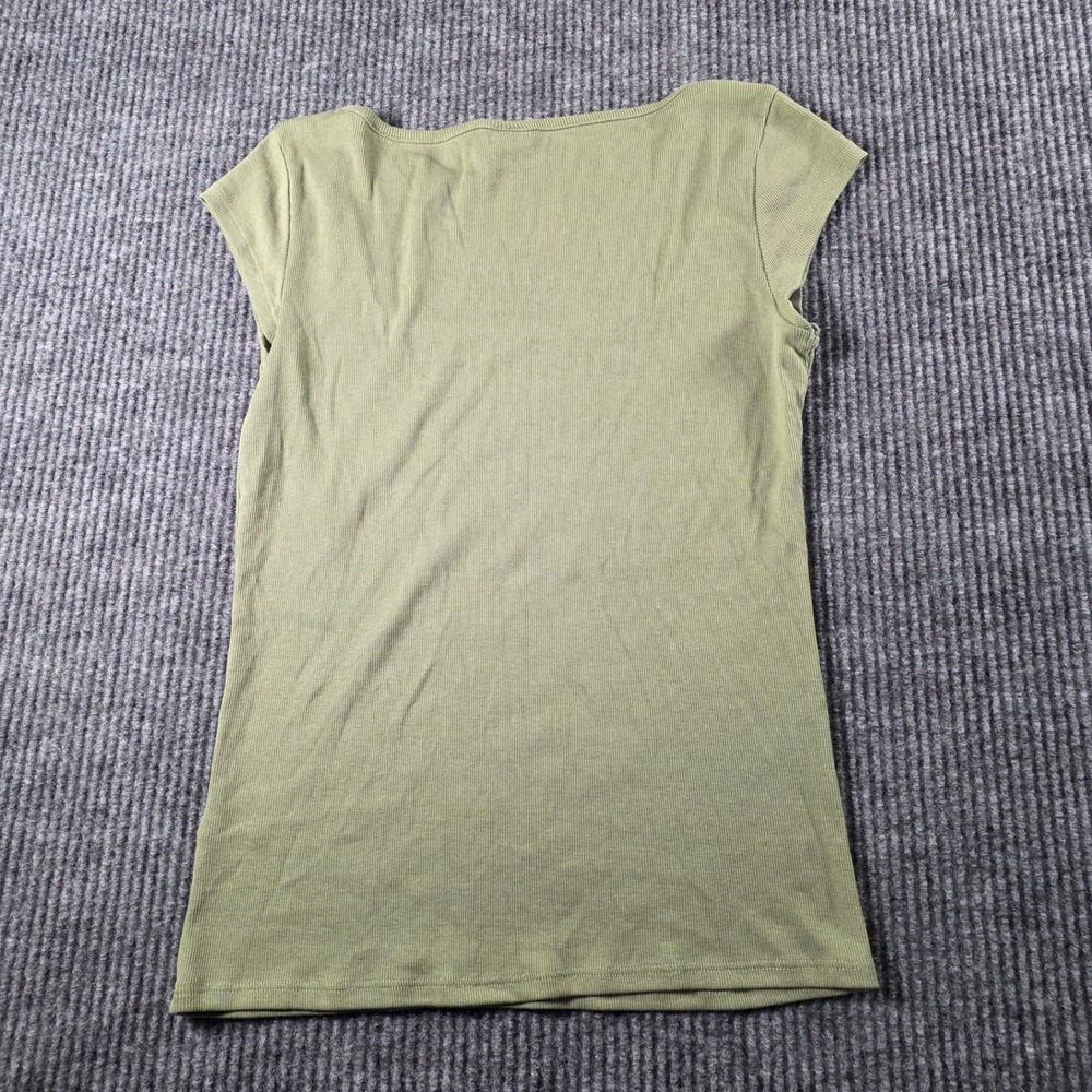Melrose and Market Olive Green Ribbed Scoop Neck Short Sleeve Top Small NEW